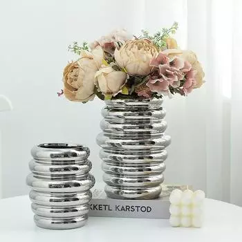 Керамическая ваза Стопка Серебряная кольцевая ваза Цветочная композиция Гидропоника Террариум Цветочный горшок Украшения для дома Аксессуары Вазы Горшки