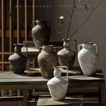 Керамическая ваза в деревенском стиле, ваза в стиле старого фермерского дома, винтажная декоративная ваза для цветов для домашнего декора, высокая керамическая ваза для декора гостиной, Din