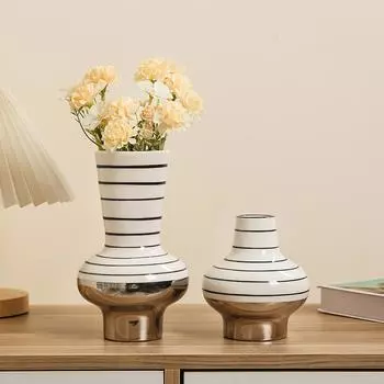 Керамическая ваза в полоску, геометрическая ваза для цветов, аксессуары для цветочных композиций, настольные украшения ручной работы, украшение для дома