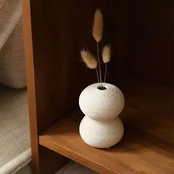 Керамическая ваза в скандинавском стиле Simple, художественная керамическая ваза ручной работы, мини-контейнер для сухоцветов бежевый