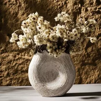 Керамическая ваза в стиле бохо, предметы декора для дома в стиле ретро, неровный круг, сушеный цветок, пампасная трава, столешница для гостиной белый