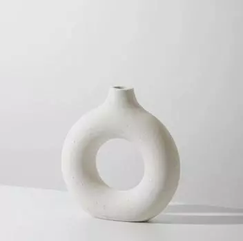 Керамическая ваза в виде пончика в скандинавском стиле – современный круглый полый цветочный горшок для декора дома и офиса White S