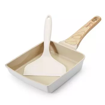 Керамическая жаровня SENSARTE Tamagoyaki включает в себя газовый огонь IH PFOA, легко и просто поставляется с сковородой цвета хаки, покрытием, запасной, 18 см * 15 см, совместимой,