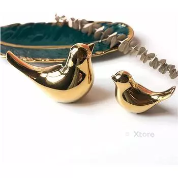 Керамическая золотая фигурка птиц-благословений для домашнего декора | Гостиная, спальня, офисный стол, шкафы - (Упаковка из 2 шт., Золотая)