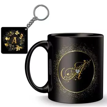 Керамическая золотая рамка с кружкой с буквенным принтом алфавита + брелок, подарок для любви, дня рождения, жены, мужа, алфавита),300 миллилитр