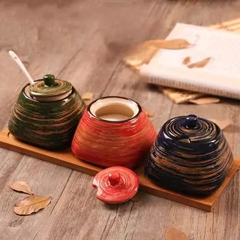 Керамические банки для приправ Солонки и перечницы Кухонные принадлежности для специй Банки для специй Коробка для приправ Набор кухонных принадлежностей синий