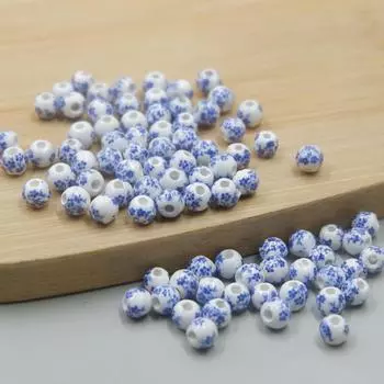 Керамические бусины Синие и Белые Рассыпные бусины Браслет Плетеный Подвеска Китайский узел Ручная работа DIY Ювелирные аксессуары Материал Круглые бусины 6mm ceramic beads