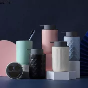 Керамические бутылки для лосьона Принадлежности для ванной комнаты Бутылка для дезинфицирующего средства для рук Контейнер для лосьона Аксессуары для ванной комнаты Нажмите, чтобы дозировать бутылки белый