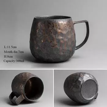 Керамические чайные кружки в японском стиле, винтажные кофейные чайные чашки, кофейные кружки, посуда для напитков Style F(1 Saucers)(301-400ml)