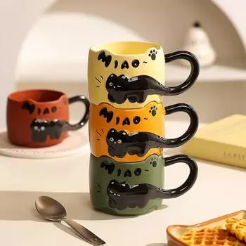 Керамические чашки с котом, чашка для завтрака с мультяшным котом, забавные кофейные кружки, посуда для напитков