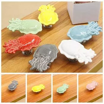 Керамические дверные ручки с изображением мультяшного осьминога, креативная цветная ручка с одним отверстием, детская мебель style 7