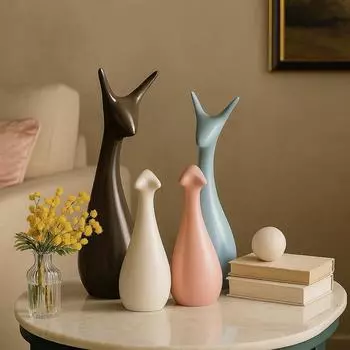 Керамические фигурки Lucky Deer Family с матовой отделкой для домашнего декора- (Набор из 4 шт., Небесный, Коричневый, Розовый, Кремовый)