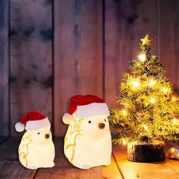 Керамические фигурки ёжиков, рождественские украшения в виде животных, фигурки детей и родителей, светящиеся для домашнего декора, светящиеся, набор 2 белый