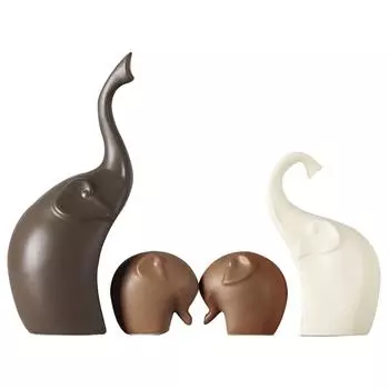 Керамические фигурки с матовой отделкой для домашнего декора Семья слонов - (Набор из 4 предметов, матово-коричневый) новый