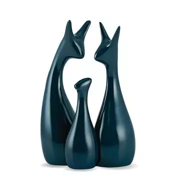 Керамические фигурки Счастливая семья оленей Выставочный экспонат Покрытие рояльный лак Темно-синий для домашнего декора Гостиная Офис Дом - Набор из 3