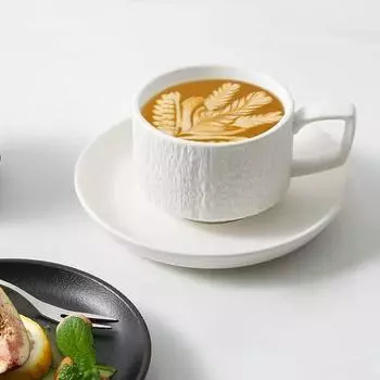 Керамические кофейные чашки и блюдца с рисунком в виде скалы. Черно-белые керамические чашки для латте. Кружка в виде цветка. Украшение для дома. 190ML чёрный