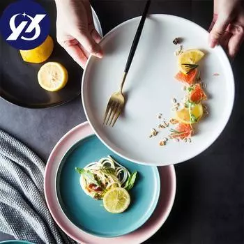 Керамические круглые тарелки для стейка, тарелка из говядины, десертное блюдо, минималистское блюдо для пиццы, завтрака, посуда A