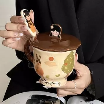 Керамические кружки «Девушка из сказки», кофейные чашки, осенняя вечеринка на День благодарения, кружка для вина, сока, десерта, какао, молока, ручная чашка, подарочная посуда для напитков 390ML