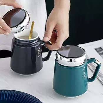 Керамические кружки для кофе эспрессо с надписью «Письмо», домашняя фарфоровая посуда, большая дорожная кружка для чая, молока, латте, вода, чашка с крышкой, 430 мл 430ml