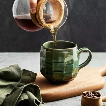 Керамические кружки в японском стиле 420 мл Зеленые/белые ретро грубая керамика Кофейная чашка Офисная бытовая чашка для завтрака Молоко Сок Чайные чашки для воды 420ml