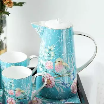 Керамические кувшины европейского образца, герметичные бутылки для воды, фарфоровый кувшин для сока с розовой птицей, большой емкости, цветочный чайник, бытовой холодный чайник 1100ML