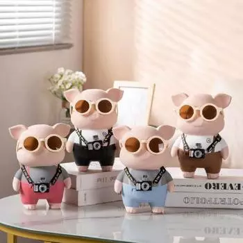 Керамические милые украшения в виде свиньи, мультяшные животные, копилка, мультяшная статуэтка гостиной, тумба под телевизор, кукла, маленькие украшения, копилка синий