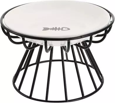 Керамические миски для кошек, приподнятая миска для кошачьего корма, приподнятая миска для кошачьего корма с металлической подставкой, съемная миска для кошек, котят, маленьких собак чёрный