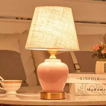 Керамические настольные лампы европейского теплого розового/голубого цвета для детской комнаты, тканевый абажур, светодиодная лампа для прикроватной тумбочки, фойе и студии AS010 Touch Switch