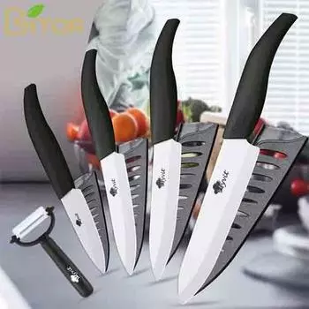 Керамические ножи Кухонные ножи 3, 4, 5, 6 дюймов, нож шеф-повара, набор для приготовления пищи + нож для очистки овощей, лезвие из белого циркония чёрный
