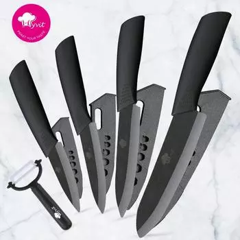 Керамические ножи Кухонные ножи 3, 4, 5, 6 дюймов Нож шеф-повара Набор поваров + овощечистка Лезвие из белого циркония Многоцветная ручка Кухонные ножи и аксессуары Наборы ножей серый
