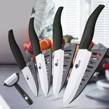 Керамические ножи Кухонные ножи 3, 4, 5, 6 дюймов, нож шеф-повара, набор поваров + нож для очистки овощей, лезвие из белого циркония чёрный