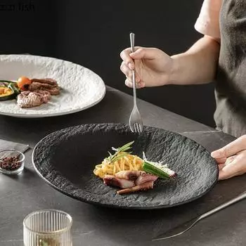 Керамические обеденные тарелки, фирменные тарелки для пасты, стейков, ресторанная креативная однотонная посуда, сервировочные блюда, закуски, десерты, сковорода, горшок