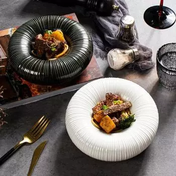 Керамические обеденные тарелки Круглая чаша Посуда для приготовления пищи Ресторан Молекулярная гастрономия Посуда для сашими Десертные тарелки Сервировочное блюдо 7 Inches белый