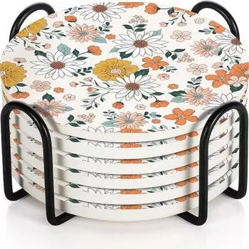 Керамические подставки с матовым покрытием сверху и пробковой основой | Подставки для чашек Набор из 6 штук