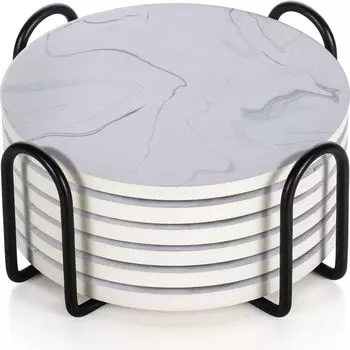 Керамические подставки с матовым покрытием сверху и пробковой основой | Подставки для чашек Набор из 6 штук |