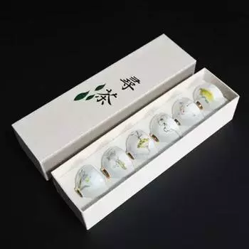 Керамические расписанные вручную чайные чашки, домашние чашки, белые фарфоровые чайные сервизы, маленькие чайные чашки в стиле кунг-фу, 6 наборов Style B