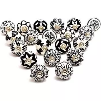 Керамические ручки Ассорти Керамические ручки и ручки для ящиков, дверей Ручка для кухонных шкафов Домашний декор ручки (Черно-белые, упаковка 15 штук)