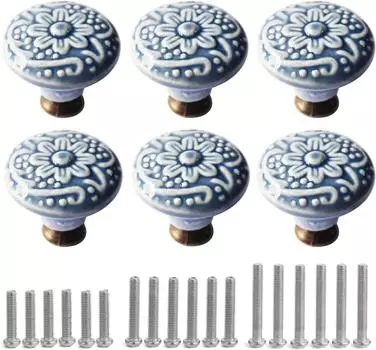 Керамические ручки для кухонного шкафа, ручки для выдвижных ящиков, ручки для комода, круглые ручки для комода, ручки и ручки для ящиков для домашней мебели 6pcs синий