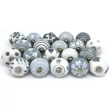 Керамические ручки World Дверные ручки для ящиков Винтажные Ручной работы Синяя мандала Ручка для шкафа для кухни Гардероб Мебель (Серый, Упаковка 25 штук)