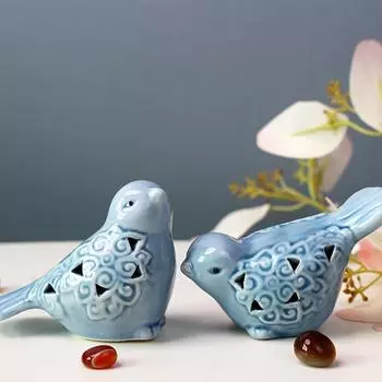 Керамические статуэтки птиц и уток из 2 частей — универсальный декор для дома и офиса, для шкафов, полок и миниатюрных ландшафтов blue pair