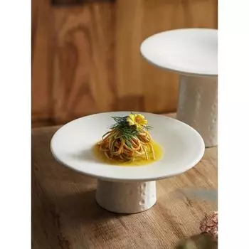 Керамические тарелки на высоких ножках, фруктовая тарелка, белая круглая тарелка для салата, десерта, торта, закуски, декоративные тарелки, подставка для посуды
