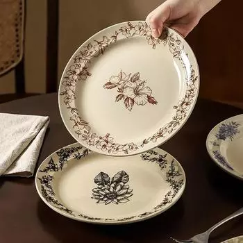 Керамические тарелки в ретро-французском стиле, роскошные ресторанные круглые тарелки для фруктов, десертов, салатов, сэндвичей, бытовая посуда