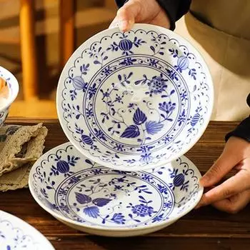 Керамические тарелки в стиле ретро в китайском стиле, элитный ресторан, десерт, салатник, домашняя вкусная посуда, миски для рамэна, изысканная столовая посуда