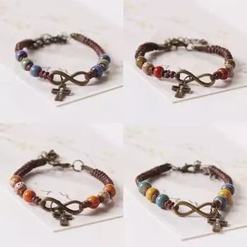 Керамические украшения Браслет в старинном стиле Плетеный браслет-крест Винтажные украшения в стиле бохо