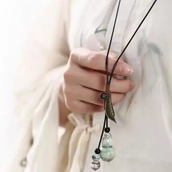 Керамические украшения Этнический стиль свитер цепь длинное ожерелье лист тыква кулон ожерелье для взрослых одежда