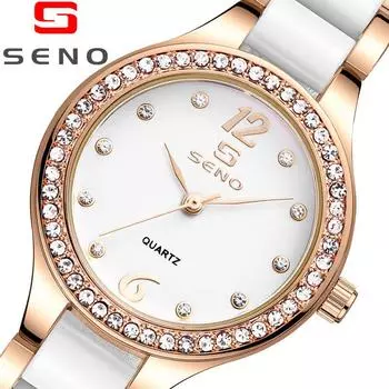 Керамические женские часы, инкрустированные кирпичом, модные водонепроницаемые женские кварцевые часы белый