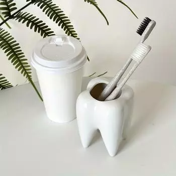 Керамический белый держатель для зубных щеток, большой зуб, контейнеры для ручек, настольные принадлежности, хранение, цветочный горшок, ваза, чашка, креативный декор, подарки