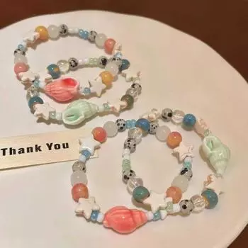 Керамический браслет-ракушка ручной работы, милый браслет из бусин для девочек, милый браслет из звезд розовый