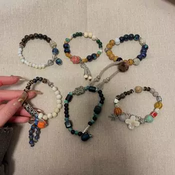 Керамический браслет ручной работы из бисера, браслет в экзотическом этническом стиле, браслет в древнем тибетском стиле, эластичный браслет 12.5-16cm чёрный