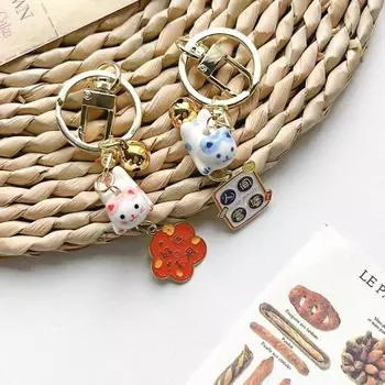 Керамический брелок для ключей в виде кошки в японском стиле, брелок для ключей в виде сакуры, брелок для автомобиля, кулон в виде манеки-неко, детские игрушки Style 7